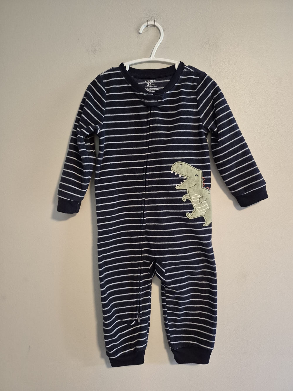 Carter's 24m Navy and White Striped Dino Fleece Footless Romper Sleeper
